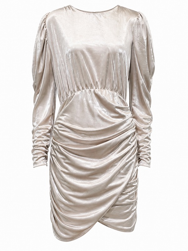 【新品DRESS 1017】メタリックドレープタイトミニドレス ベージュ【HAVE ONE】